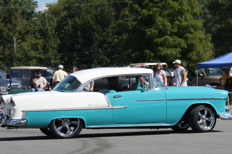 Eric doss of Central city driving his 1955 Chevy into the Livermore Riverfest Cr